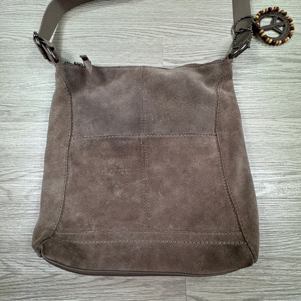 The Sak Women's Crossbody Bag Suede Leather Brown Medium Peace Sign Charm Boho - Picture 2 of 8